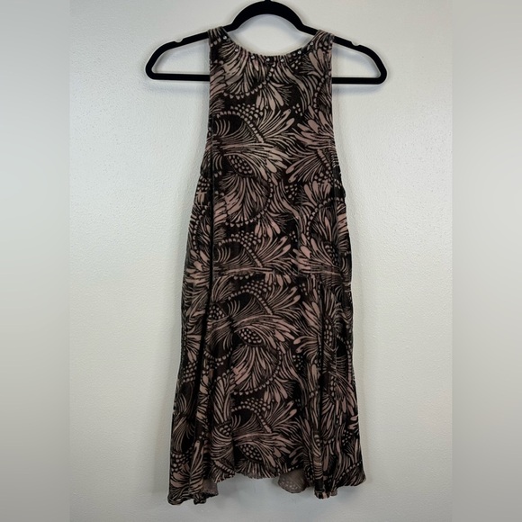 Free People S Pink and Brown Floral Velvet Mini Dress Sleeveless Boho Hippie - Picture 11 of 13